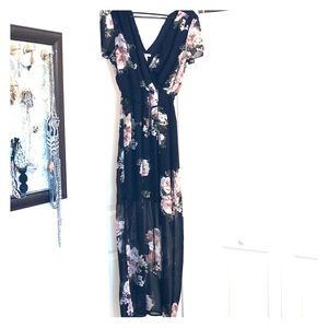 Long floral dress.